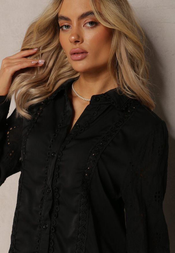 Renee - Czarna Koszula w Stylu Boho z Ozdobnym Haftem Anvia. Kolor: czarny. Wzór: haft. Styl: boho