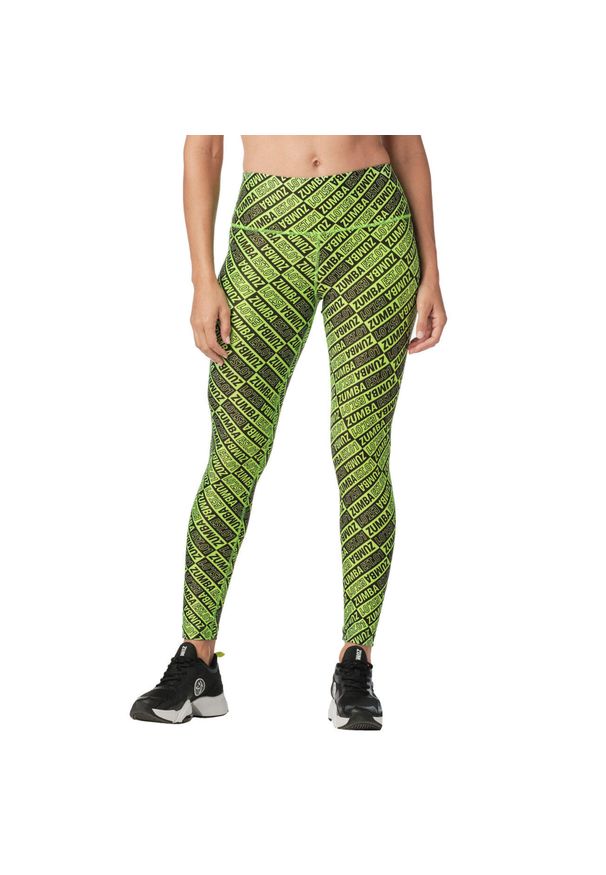 ZUMBA WEAR - Legginsy fitness damskie długie z wysokim stanem Zumba. Stan: podwyższony. Kolor: zielony. Materiał: poliester. Długość: długie. Sport: fitness