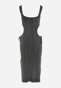 Born2be - Ciemnoszara Bawełniana Sukienka na Ramiączkach ze Ściągaczami i Wycięciami po Bokach Nestanina. Kolor: szary. Materiał: bawełna. Długość rękawa: na ramiączkach. Styl: elegancki #2