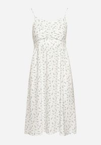 Born2be - Biało-Niebieska Rozkloszowana Sukienka w Drobne Kwiaty na Cienkich Ramiączkach Reteri. Okazja: na co dzień, na randkę. Typ kołnierza: dekolt w kształcie V. Kolor: biały. Materiał: jeans. Długość rękawa: na ramiączkach. Wzór: kwiaty. Styl: casual #7