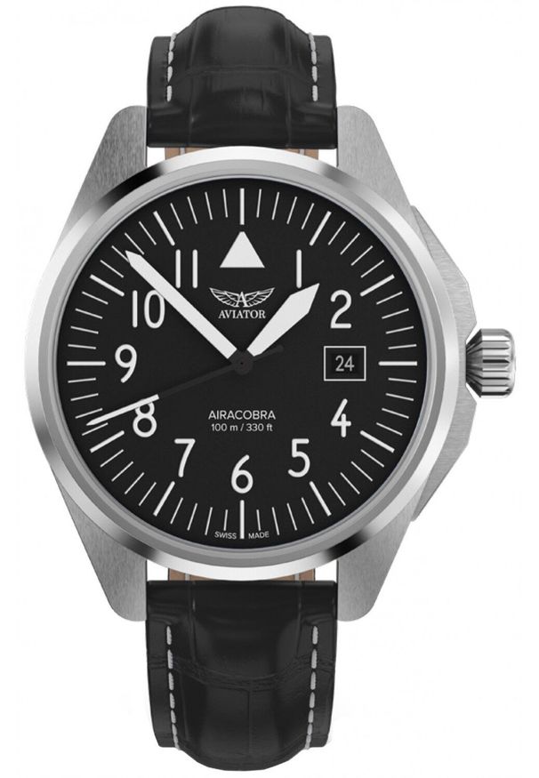AVIATOR - Zegarek męski Aviator V.1.38.0.315.4 czarny. Kolor: czarny