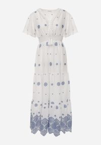 Born2be - Niebieska Bawełniana Sukienka Boho Zdobiona Etno Haftem i Chwostami Metona. Okazja: na spacer, na co dzień. Kolor: niebieski. Materiał: bawełna. Wzór: aplikacja, haft. Typ sukienki: proste. Styl: etno, boho #2