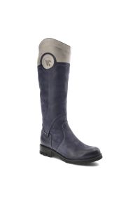 Granatowe Kozaki Karino Damskie Wygodne Obuwie. Okazja: na spacer. Kolor: niebieski. Materiał: zamsz, skóra. Sezon: jesień. Styl: elegancki #1