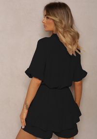 Renee - Czarny Kombinezon o Taliowanym Kroju z Falbanką przy Rękawach i Gumką w Pasie Nansili. Okazja: na co dzień. Kolor: czarny. Długość: długie. Styl: casual #3
