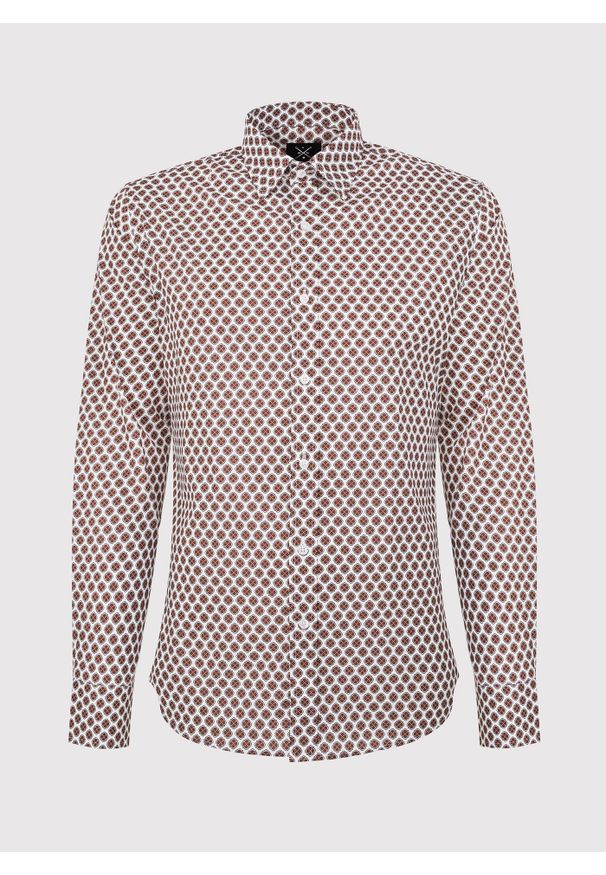Pako Lorente - PAKO LORENTE – Casualowa koszula męska w brązowy wzór. Okazja: na co dzień. Typ kołnierza: button down. Kolor: brązowy. Materiał: bawełna, elastan. Styl: casual