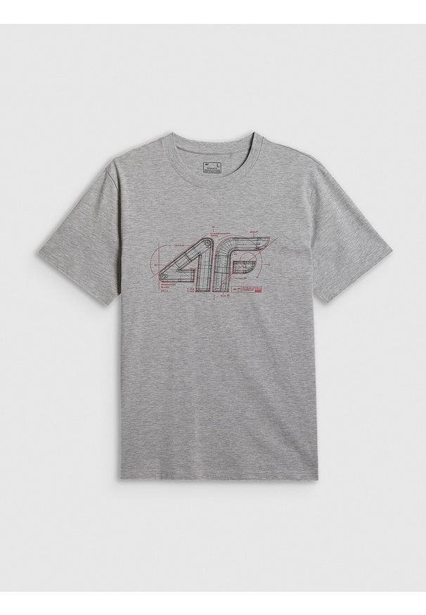 4f - 4F T-shirt regular z nadrukiem męski - szary XL. Okazja: na co dzień. Kolor: szary. Materiał: dzianina, bawełna, materiał. Wzór: nadruk. Styl: casual
