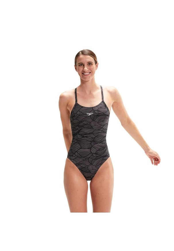 Strój kąpielowy damski Speedo Allover Fixxbk. Kolor: czarny, szary, wielokolorowy. Materiał: lycra, poliester