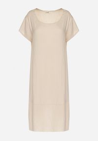 Born2be - Beżowa Rozkloszowana Wiskozowa Sukienka Trivoria. Okazja: na co dzień. Kolor: beżowy. Materiał: wiskoza. Długość rękawa: krótki rękaw. Typ sukienki: rozkloszowane. Styl: elegancki, casual #3