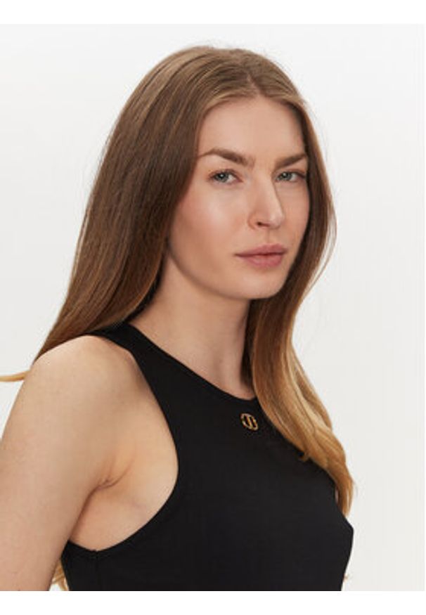 TwinSet - TWINSET Top 251TP2550 Czarny Slim Fit. Kolor: czarny. Materiał: bawełna