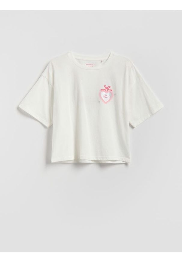Reserved - T-shirt z nadrukiem - złamana biel. Materiał: bawełna. Długość: krótkie. Wzór: nadruk