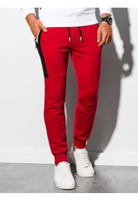 Ombre Clothing - Spodnie męskie dresowe joggery P903 - czerwone - XXL. Kolor: czerwony. Materiał: dresówka #3