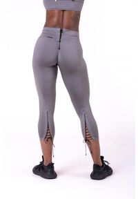 NEBBIA - Legginsy fitness damskie Nebbia sznurowane Metaliczne. Kolor: szary. Sport: fitness