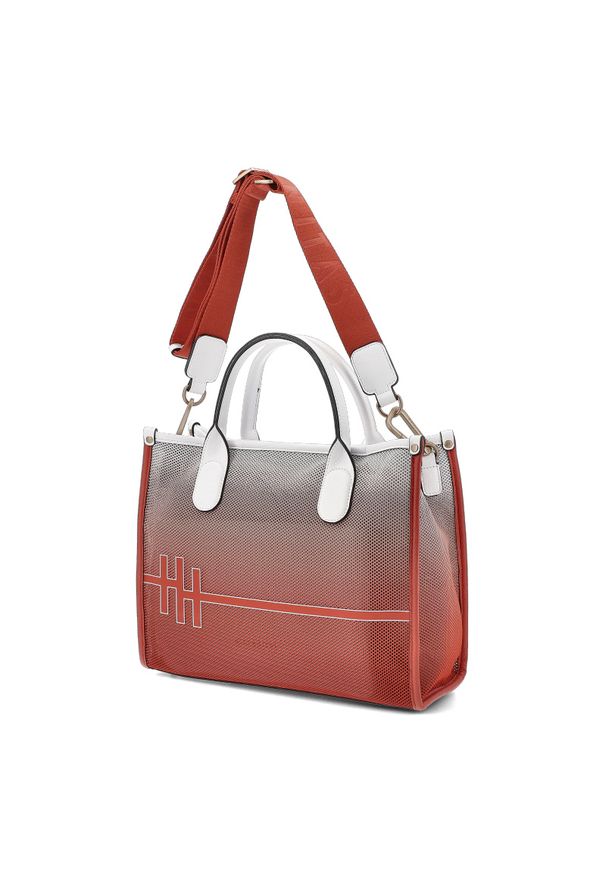 Czerwona Elegancka Damska Torebka Hispanitas 2w1. Kolor: czerwony. Wzór: geometria. Materiał: skórzane. Styl: elegancki. Rodzaj torebki: na ramię