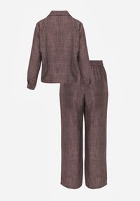 Born2be - Brązowy Komplet z Lnem i Wiskozą Szerokie Spodnie i Koszula z Wiązaniem Ravilith. Kolor: brązowy. Materiał: wiskoza, len #8