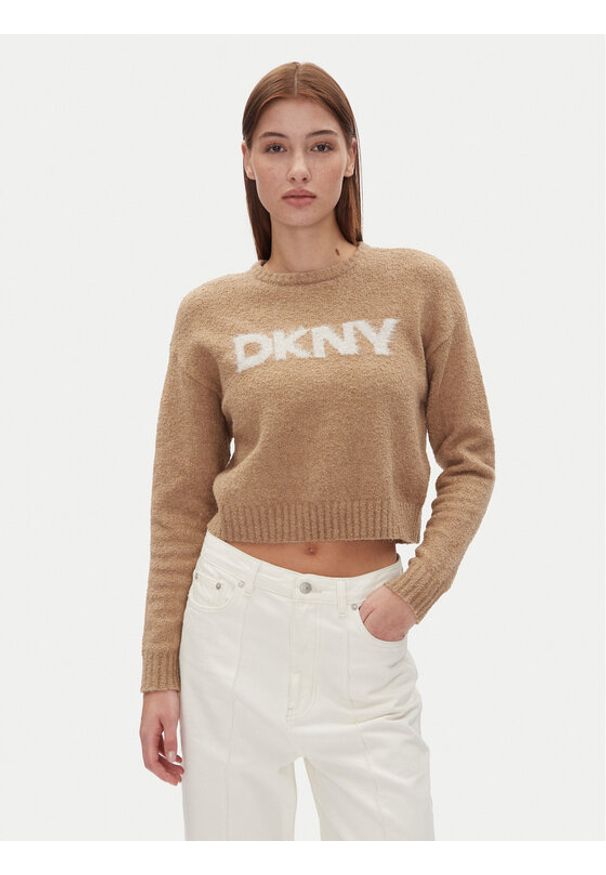 DKNY Sweter DJ4R0424 Beżowy Regular Fit. Kolor: beżowy. Materiał: bawełna