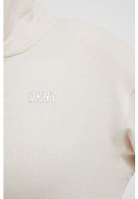 DKNY - Dkny bluza damska kolor beżowy z kapturem gładka. Typ kołnierza: kaptur. Kolor: beżowy. Wzór: gładki #4