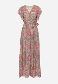 Born2be - Różowy Komplet 2-Częściowy we Wzór Paisley z Wiskozy Spódnica Maxi i Kopertowa Góra Wabila. Kolor: różowy. Materiał: wiskoza. Wzór: paisley #5
