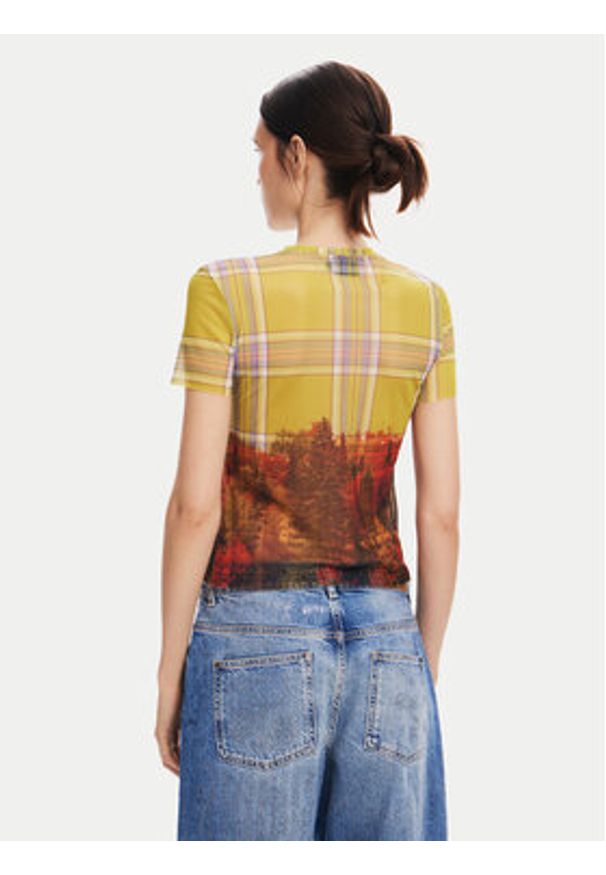 Desigual T-Shirt Double 24WWTK27 Kolorowy Slim Fit. Materiał: syntetyk. Wzór: kolorowy