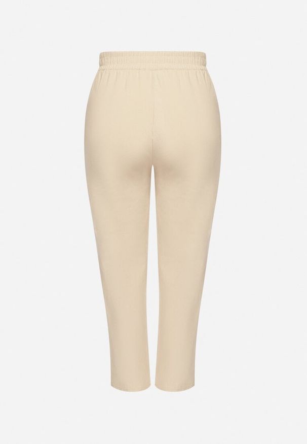 Born2be - Jasnobeżowe Klasyczne Spodnie Bawełniane z Gumką w Pasie Olozi. Okazja: na co dzień. Kolekcja: plus size. Kolor: beżowy. Materiał: bawełna. Styl: klasyczny