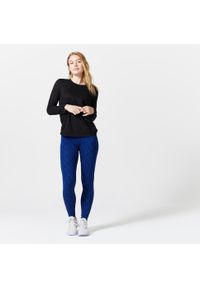 NYAMBA - Koszulka z długim rękawem damska Domyos Gym & Pilates 100. Kolor: czarny. Materiał: tkanina, prążkowany, materiał, bawełna, elastan. Długość rękawa: długi rękaw. Długość: długie. Sport: joga i pilates