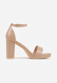 Born2be - Ciemnobeżowe Sandały VICES na Słupku z Wkładką ze Skóry Naturalnej Azirera. Zapięcie: pasek. Kolor: beżowy. Materiał: skóra. Obcas: na słupku. Styl: wizytowy #2