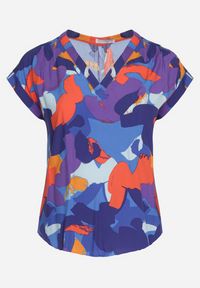 Born2be - Niebiesko-Pomarańczowa Bluzka z Wiskozy w Abstrakcyjny Wzór z Krótkimi Rękawami Zleria. Okazja: na co dzień. Kolekcja: plus size. Kolor: niebieski. Materiał: wiskoza. Długość rękawa: krótki rękaw. Długość: krótkie. Wzór: aplikacja. Styl: casual #7