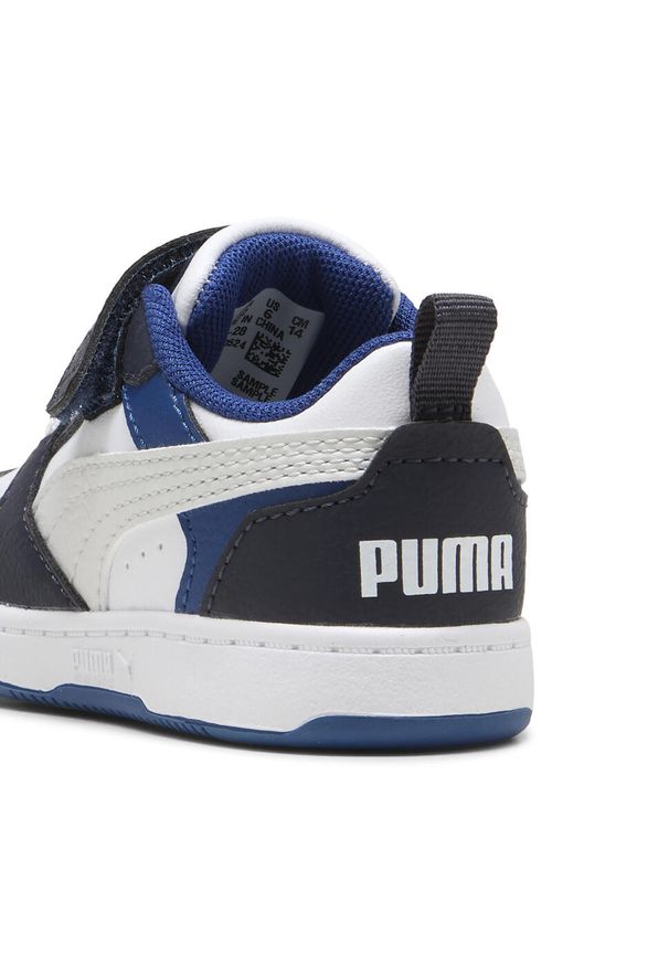 Puma - Sneakersy PUMA Rebound V6 Lo dla małych dzieci PUMA White Feather Gray Black. Kolor: czarny, szary, biały, wielokolorowy. Szerokość cholewki: normalna. Sport: turystyka piesza, koszykówka