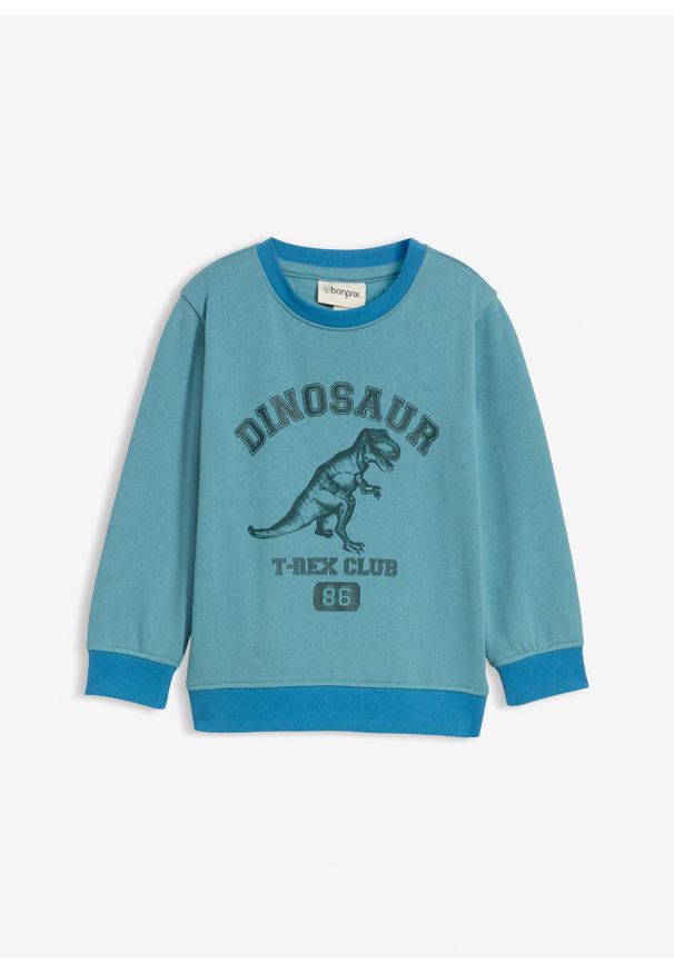 bonprix - Bluza z miekkiej mieszanki bawełny. Kolor: niebieski. Materiał: bawełna. Wzór: nadruk
