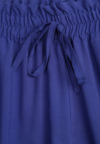Renee - Granatowe Spodnie z Bawełny Typu Palazzo High Waist z Gumką w Talii Nelsaria. Okazja: na co dzień. Stan: podwyższony. Kolor: niebieski. Materiał: bawełna. Styl: elegancki, casual, wizytowy #6