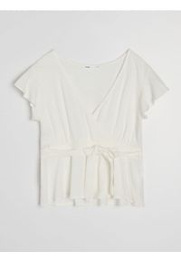 Sinsay - Bluzka z domieszką lnu - kremowy. Kolor: kremowy. Materiał: len #1