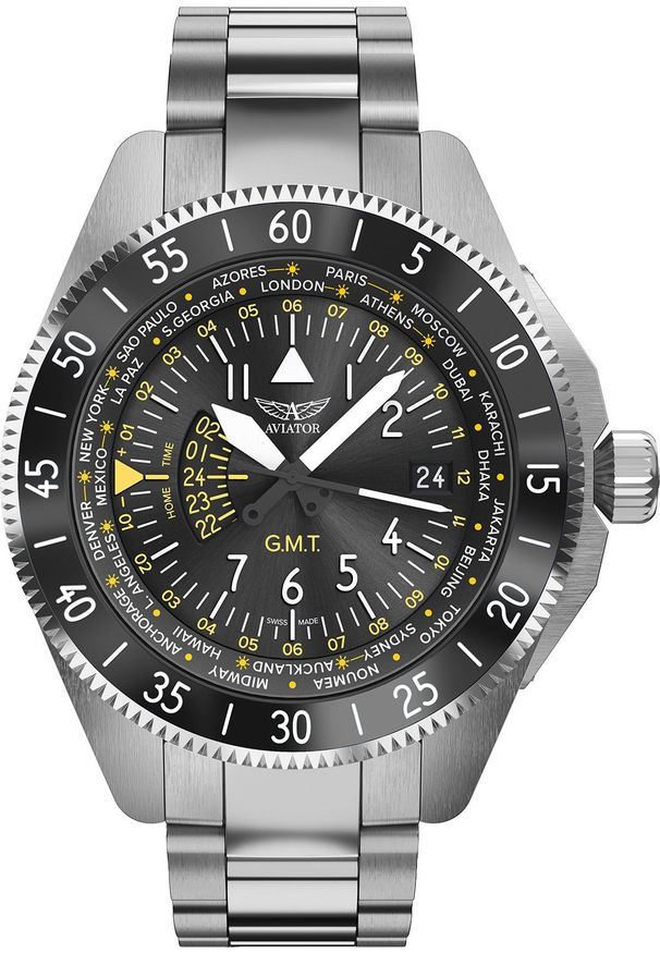 AVIATOR - Zegarek Aviator Zegarek męski Aviator V.1.37.0.307.5 srebrny. Kolor: srebrny