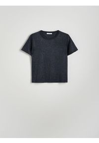 Reserved - T-shirt z metalizowaną nicią - granatowy. Kolor: niebieski. Materiał: wiskoza, dzianina #1