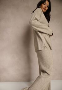 Renee - Beżowy Komplet Oversize z Dzianiny z Wełną Sweter i Szerokie Spodnie Alenria. Kolor: beżowy. Materiał: wełna, dzianina #5