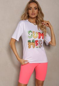 Renee - Różowo-Biały Komplet Dresowy Koszulka z Krótkim Rękawem Krótkie Kolarki Tiimawin. Kolor: różowy. Materiał: dresówka #1
