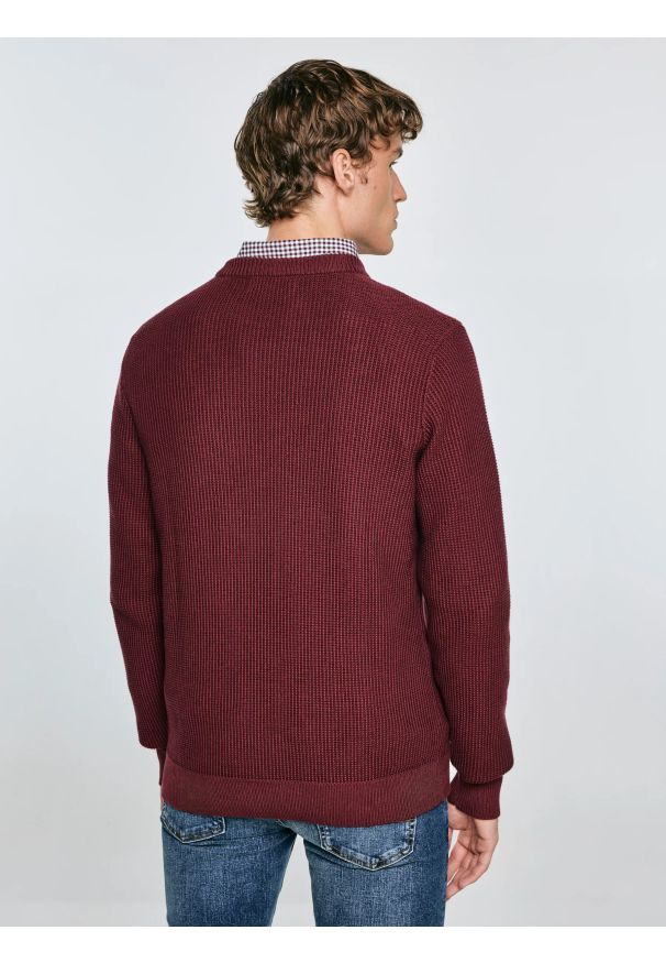 Big-Star - Sweter męski bawełniany bordowy Carlo 604. Okazja: na co dzień. Kolor: czerwony. Materiał: bawełna. Wzór: ze splotem. Styl: klasyczny, casual, elegancki