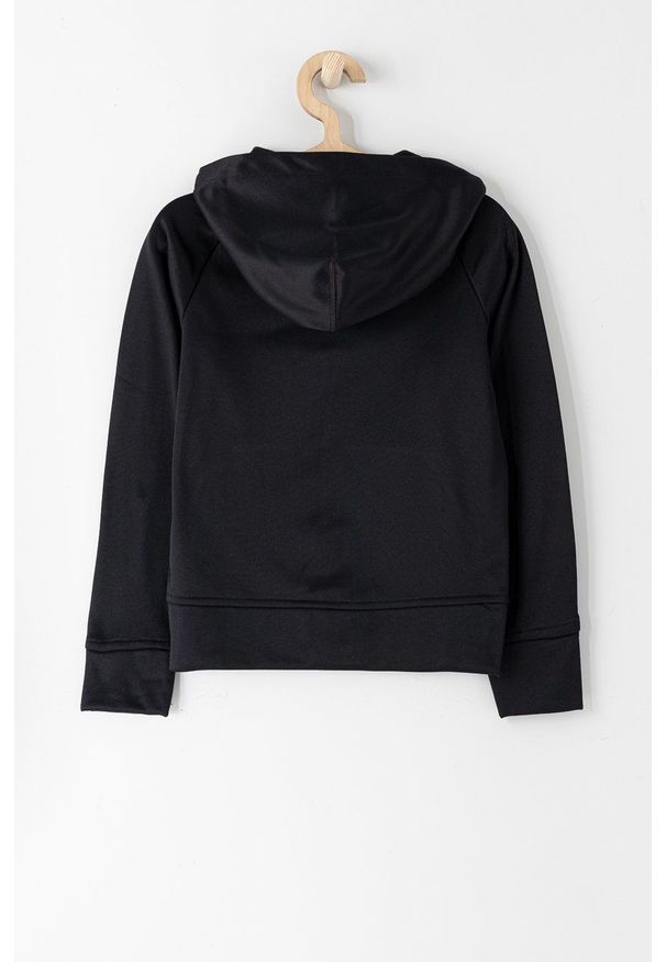 Nike Kids Bluza dziecięca kolor czarny z kapturem z nadrukiem. Okazja: na co dzień. Typ kołnierza: kaptur. Kolor: czarny. Materiał: dzianina, skóra, włókno, tkanina. Długość rękawa: raglanowy rękaw. Wzór: nadruk. Styl: casual