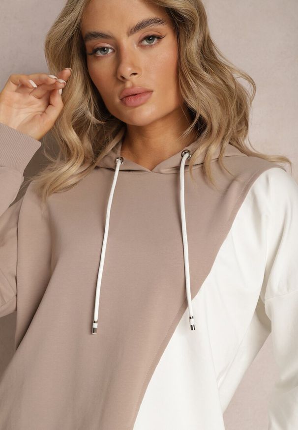 Renee - Beżowa Bawełniana Bluza z Kapturem i Ściągaczami Ardente. Typ kołnierza: kaptur. Kolor: beżowy. Materiał: bawełna