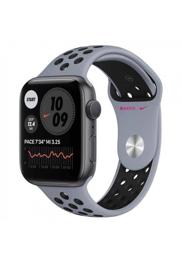 APPLE - Smartwatch Apple Watch Nike 6 GPS 44mm aluminium, gwiezdna szarość | antracyt/czarny pasek sport. Rodzaj zegarka: smartwatch. Kolor: czarny. Styl: sportowy
