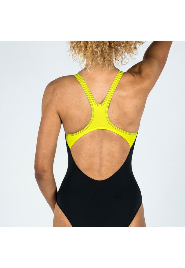 Strój jednoczęściowy pływacki damski Arena Swimpro Soft. Kolor: wielokolorowy, żółty, czarny. Materiał: poliester