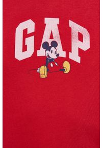 GAP Bluza x Disney kolor czerwony z kapturem z nadrukiem. Typ kołnierza: kaptur. Kolor: czerwony. Materiał: poliester, dzianina. Wzór: nadruk, motyw z bajki #7
