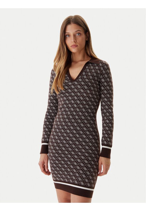 Guess Sukienka dzianinowa W5BK25 Z3JD2 Brązowy Slim Fit. Kolor: brązowy. Materiał: syntetyk