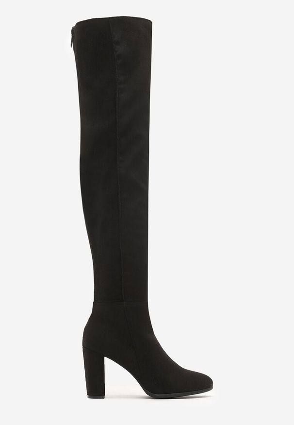 Born2be - Czarne Kozaki I Don't Care. Nosek buta: okrągły. Zapięcie: zamek. Kolor: czarny. Wzór: gładki. Wysokość cholewki: za kolano. Materiał: materiał. Sezon: zima. Obcas: na obcasie. Wysokość obcasa: średni