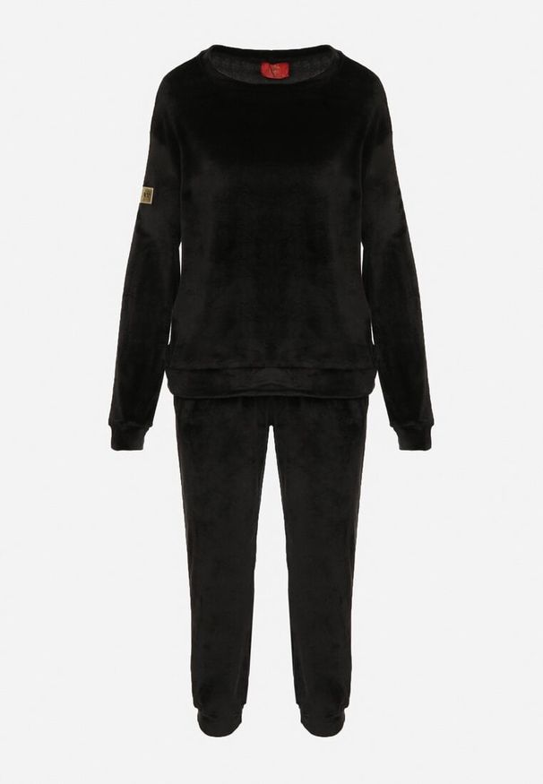 Born2be - Czarny Welurowy Komplet Dresowy Bluza i Spodnie Typu Jogger Lisilwena. Kolor: czarny. Materiał: welur, dresówka. Sport: turystyka piesza