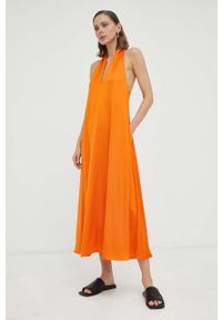 Samsoe & Samsoe - Samsoe Samsoe sukienka kolor pomarańczowy mini rozkloszowana. Kolor: pomarańczowy. Materiał: tkanina, materiał, wiskoza. Typ sukienki: rozkloszowane. Długość: mini #4