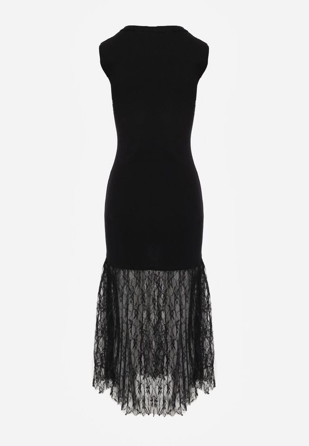 Renee - Czarna Sukienka Koktajlowa Bodycon z Wiskozą i Koronką na Dole Nedira. Kolor: czarny. Materiał: wiskoza, koronka. Wzór: koronka. Typ sukienki: bodycon. Styl: wizytowy