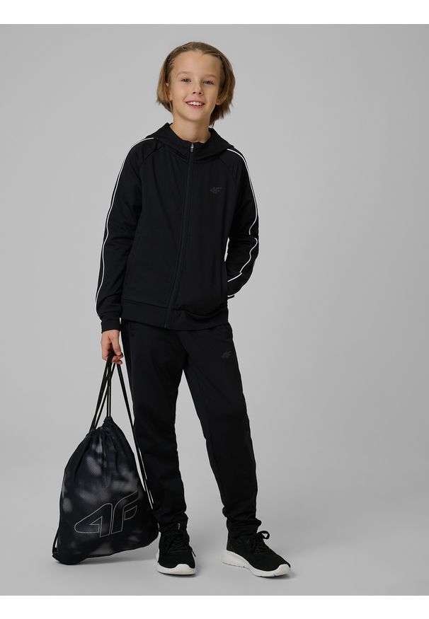 4f - 4F Bluza sportowa regular z kapturem chłopięca - czarna 146/152 (10-12 lat). Okazja: na co dzień. Typ kołnierza: kaptur. Kolor: czarny. Materiał: dzianina. Sezon: lato. Styl: sportowy