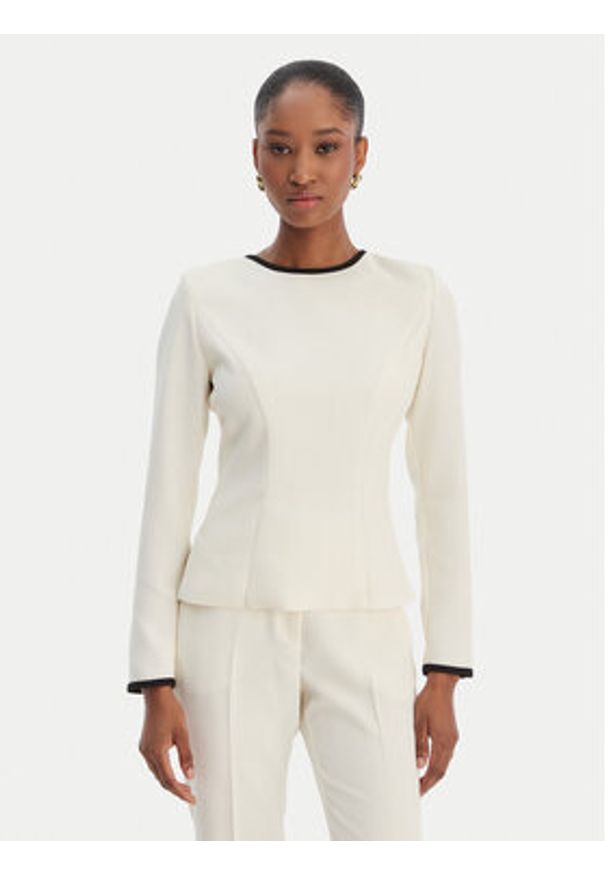 Marella Bluzka Scacco 2613111013 Écru Slim Fit. Kolor: kremowy. Materiał: syntetyk