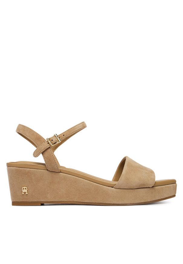 TOMMY HILFIGER - Tommy Hilfiger Sandały Suede Wrapped Mid Wedge FW0FW09235 Brązowy. Kolor: brązowy. Materiał: zamsz, skóra