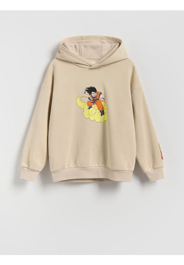 Reserved - Bluza DragonBall - beżowy. Kolor: beżowy. Materiał: bawełna, dzianina