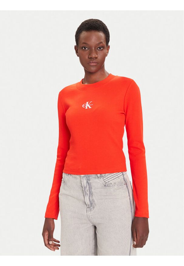 Calvin Klein Jeans Bluzka Monogram LV047A803G Czerwony Slim Fit. Kolor: czerwony. Materiał: bawełna